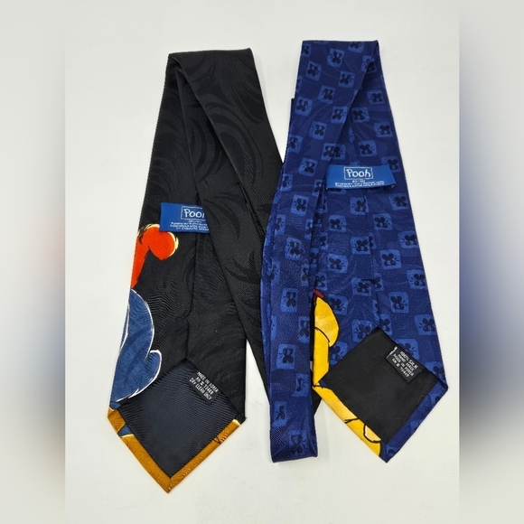 VINTAGE DISNEY WINNIE THE POOH LOT OF 2 NECKTIES MENSWEAR BLACK & BLUE MEN OS - Picture 4 of 12